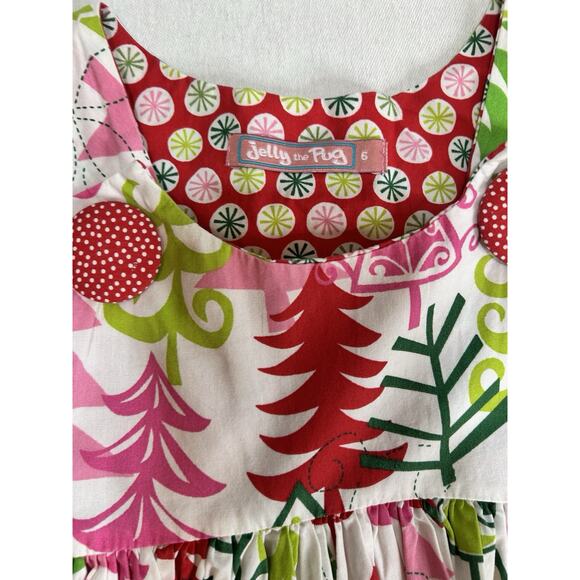 Jelly The Pug Christmas Tree Dress Girls Size 6 Smocked Layered Flowy Christmas - Picture 5 of 12